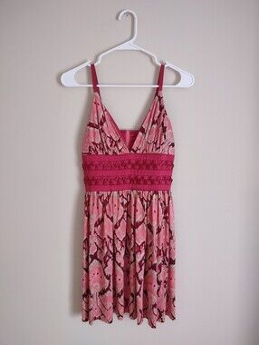 Marciano by Guess 100% Silk Pink Printed Babydoll Dress | XS